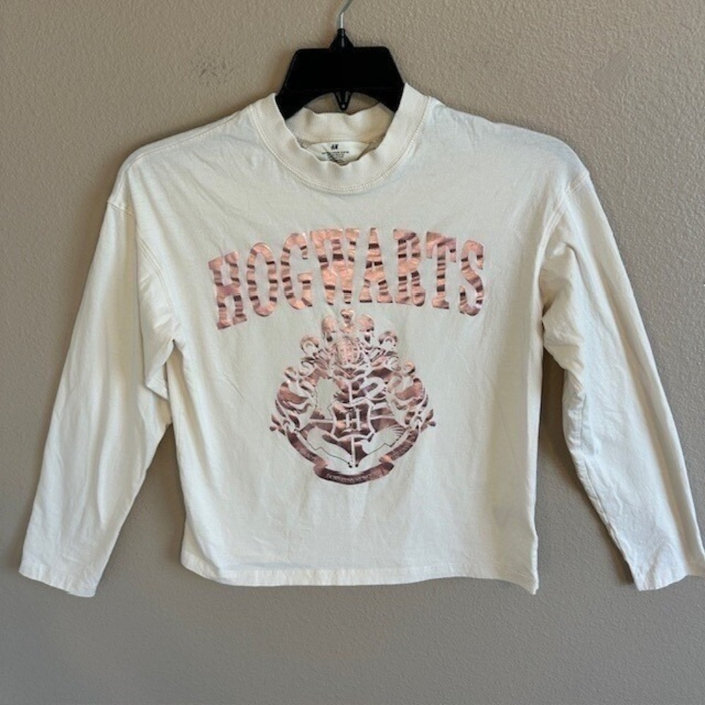 H&M Hogwarts Women's Ivory White Rose Gold Long Sleeve Shirt‎ US Size 16/18 XL